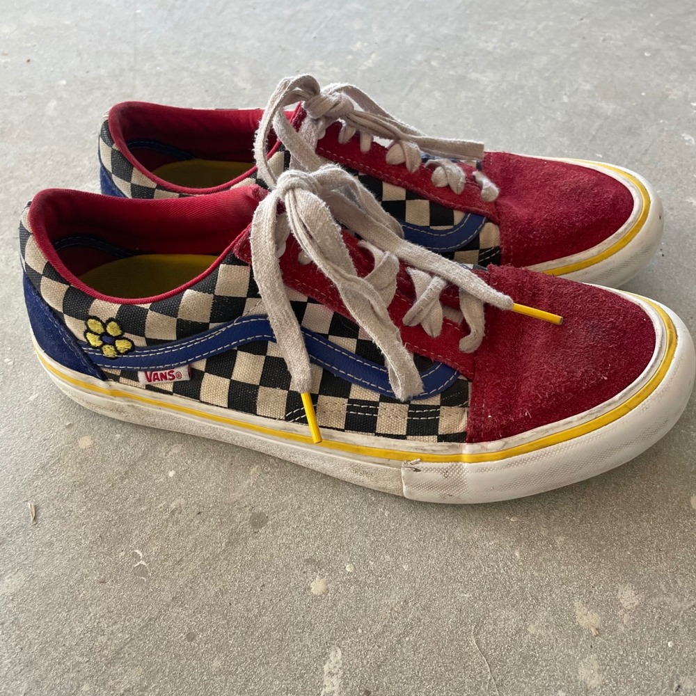 VANS Old Skool Brighton m-8.5 w-10 Checkered MULTICOLOR Flower embroidered READ - Picture 3 of 13